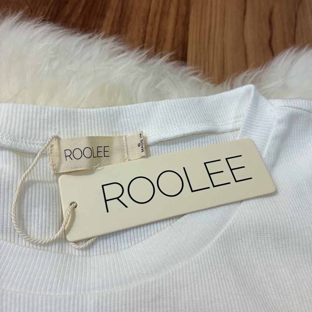 Roolee White Ribbed Puff Sleeve Peasant Top • Size S - Picture 4 of 4